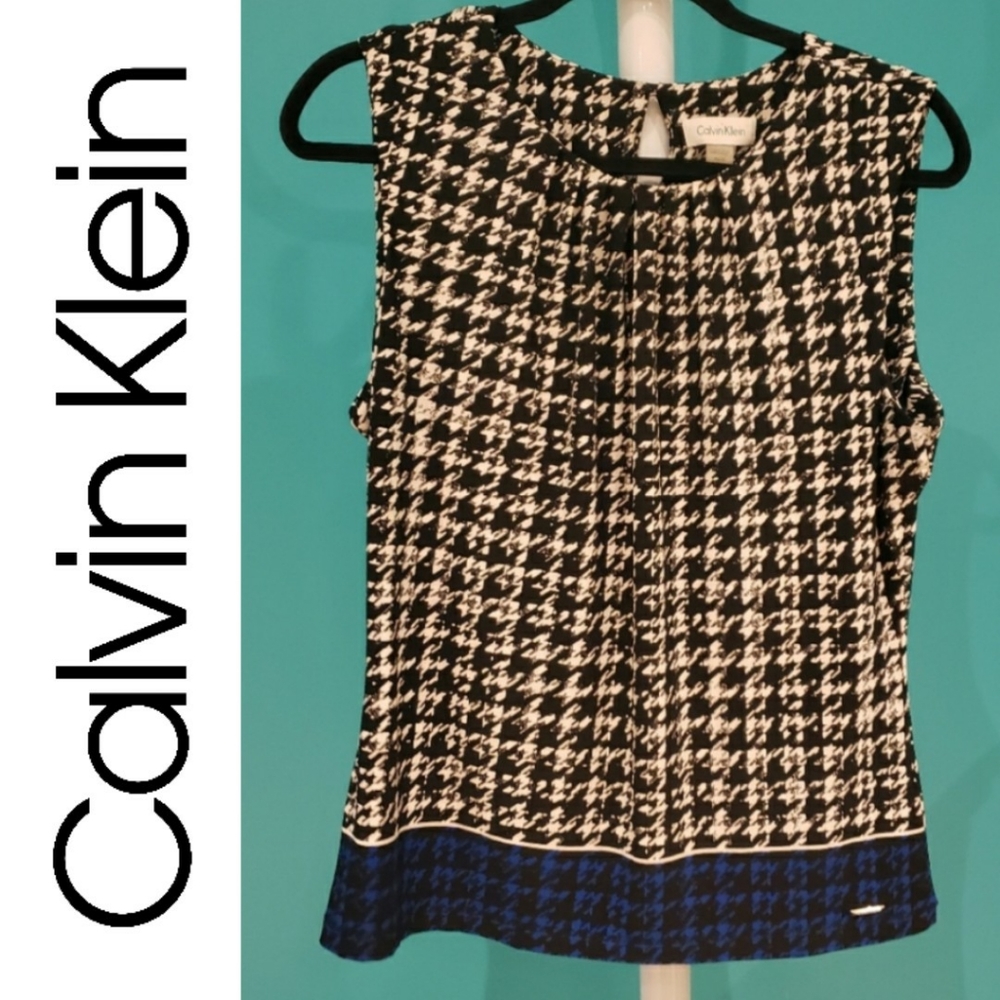 Calvin Klein Blue Black White Patterned Sleeveless Top
